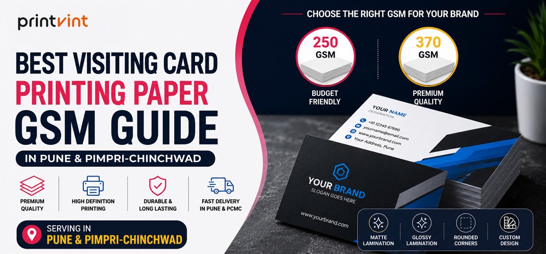 Business card printing GSM comparison chart with 250 GSM and 370 GSM options